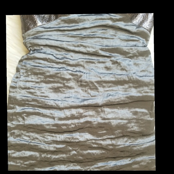 NICOLE MILLER METALLIC RUFFLE HEM STRAPLESS DRESS - Picture 6 of 8